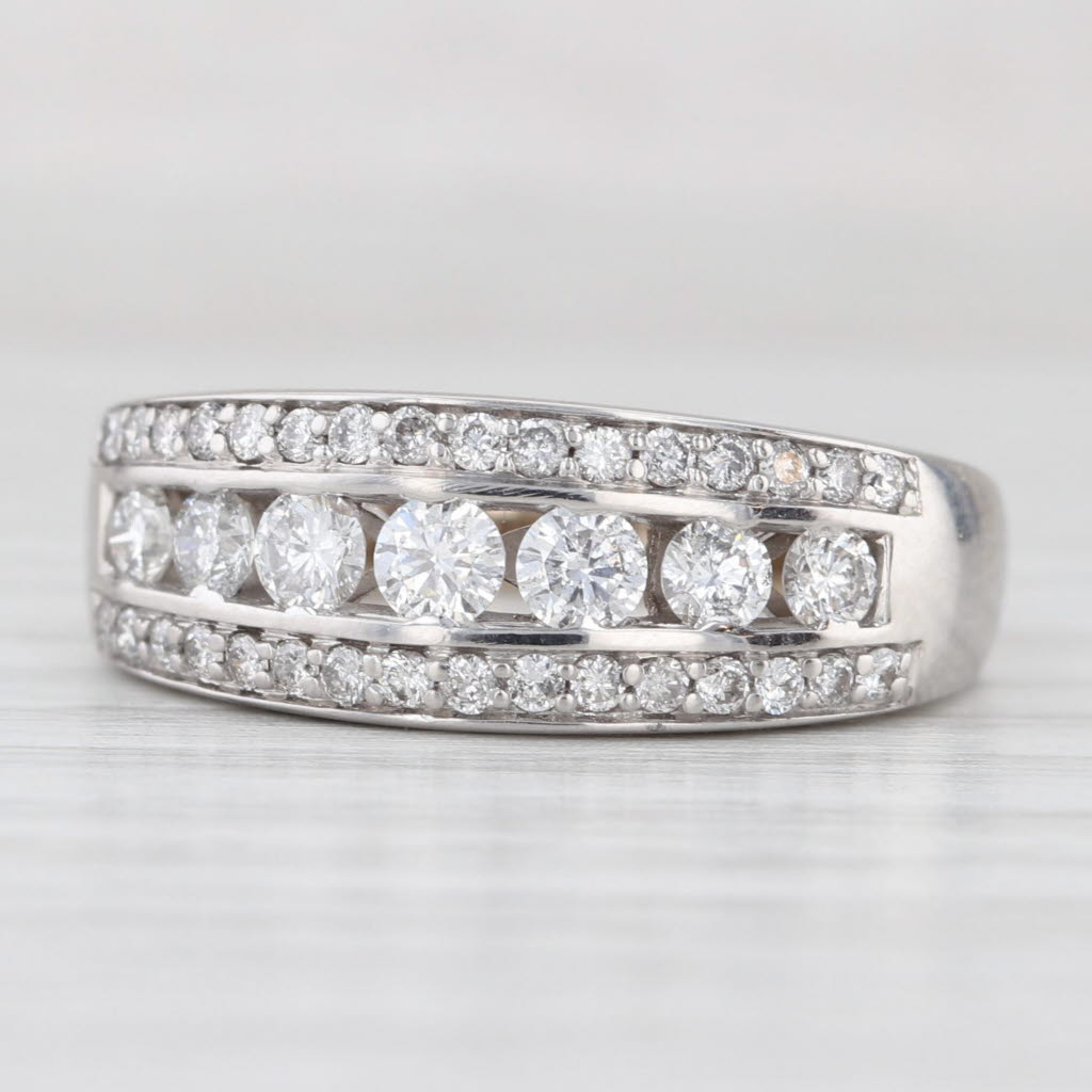 Light Gray 0.90ctw Diamond Anniversary Wedding Band 14k White Gold Size 8.5