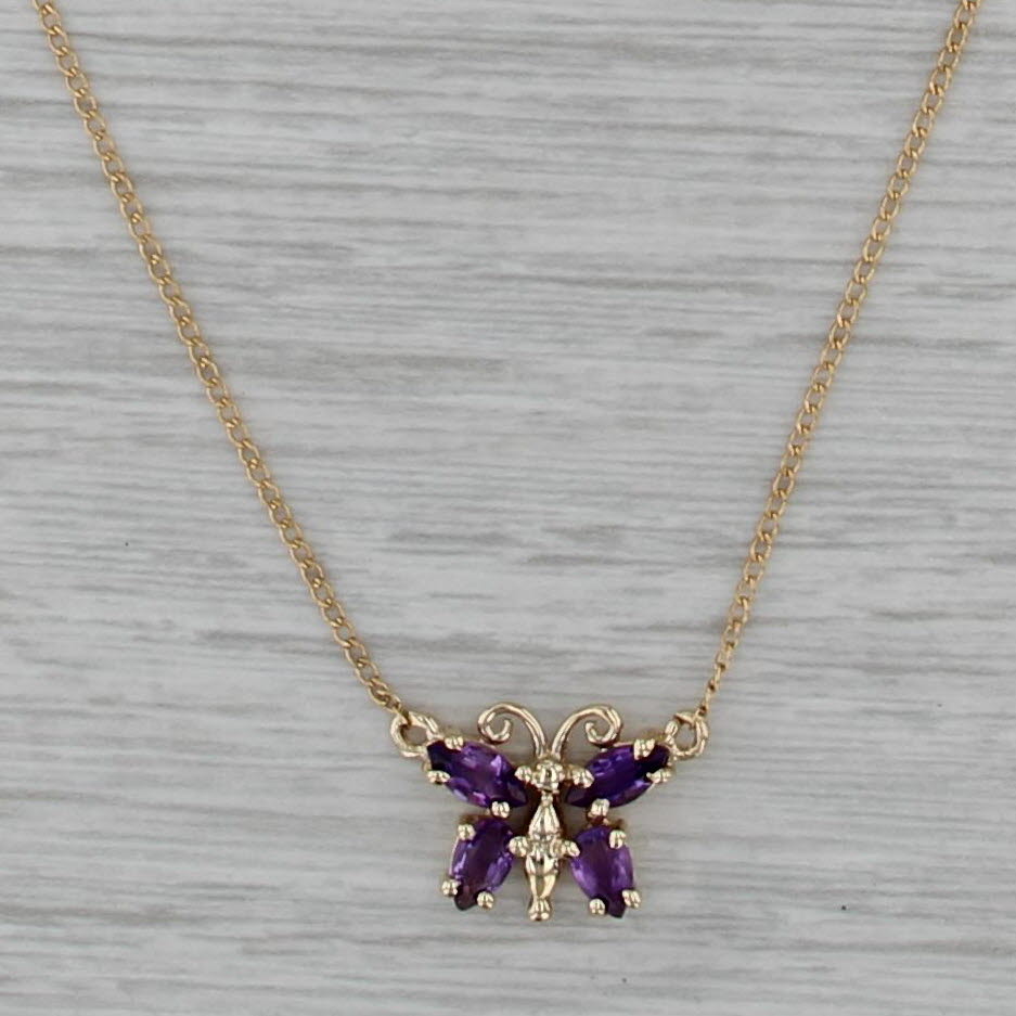 0.80ctw Amethyst Butterfly Pendant Necklace 14k Yellow Gold 18" Curb Chain