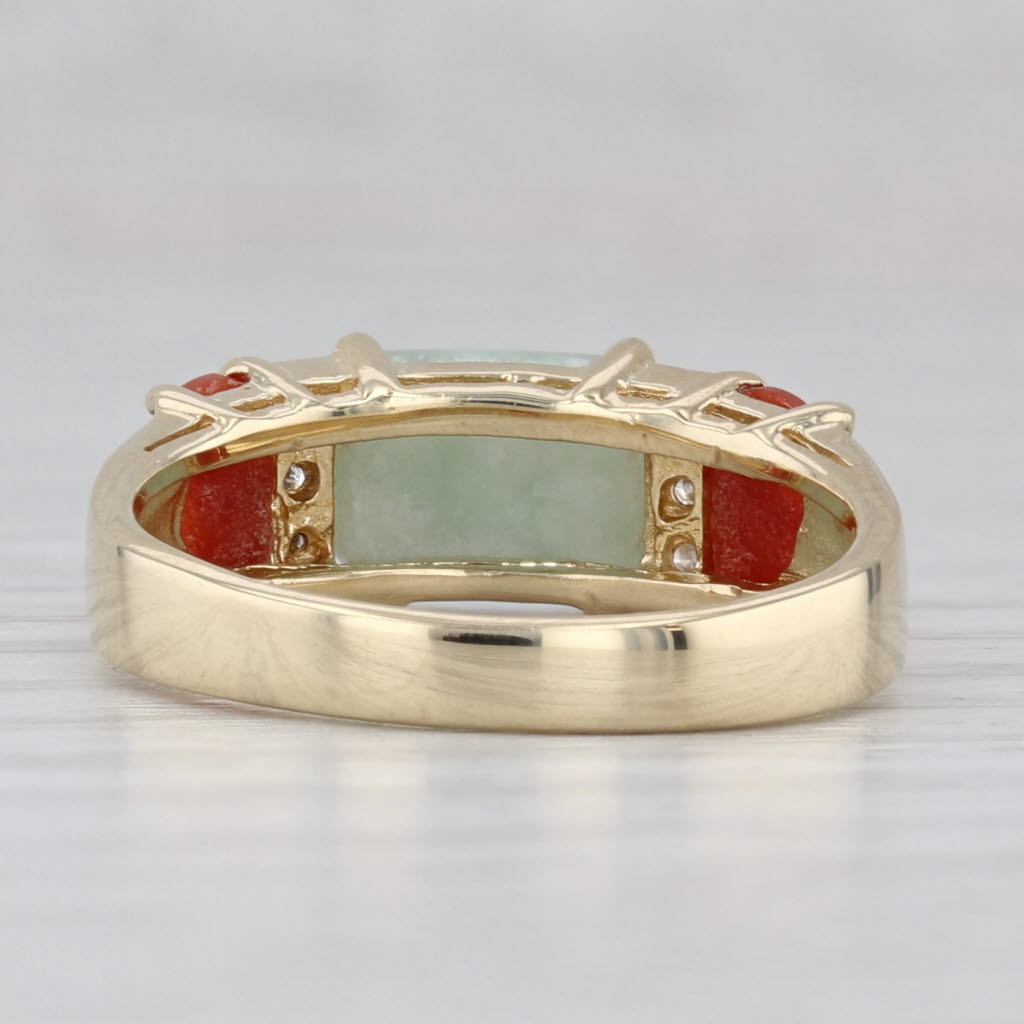Gray Green Orange Jadeite Jade Ring 14k Yellow Gold Diamond Accents Size 7.25