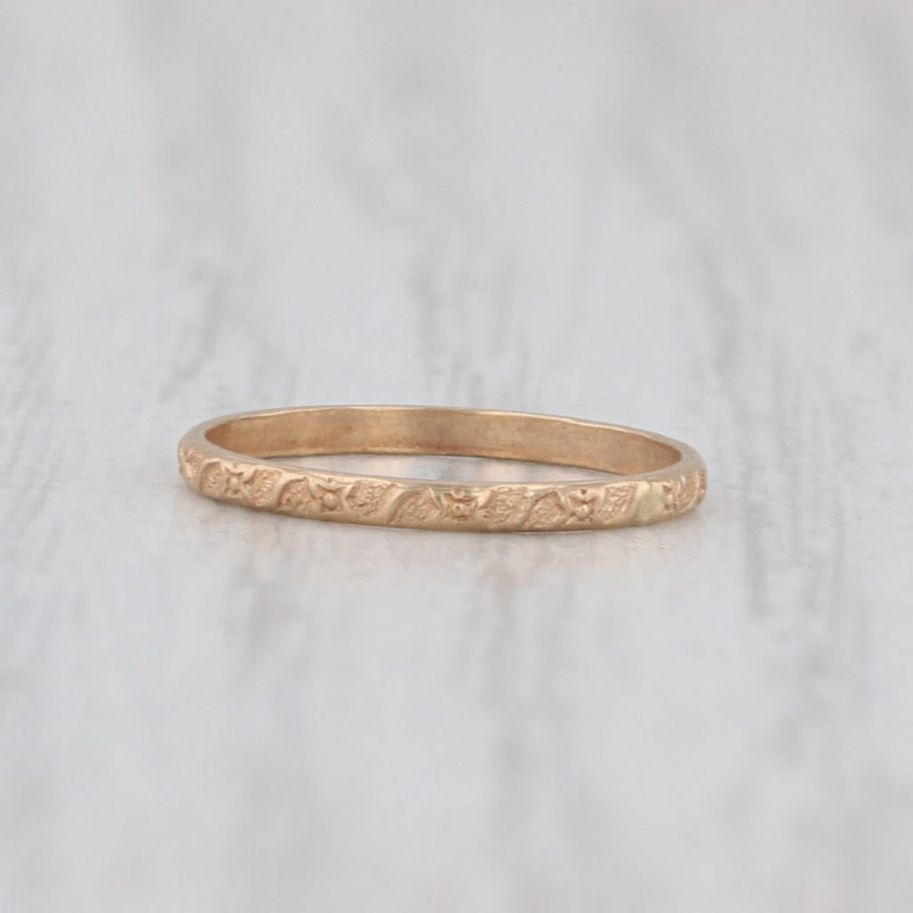 Antique Floral Etched Baby Ring 10k Yellow Gold Small Size Band