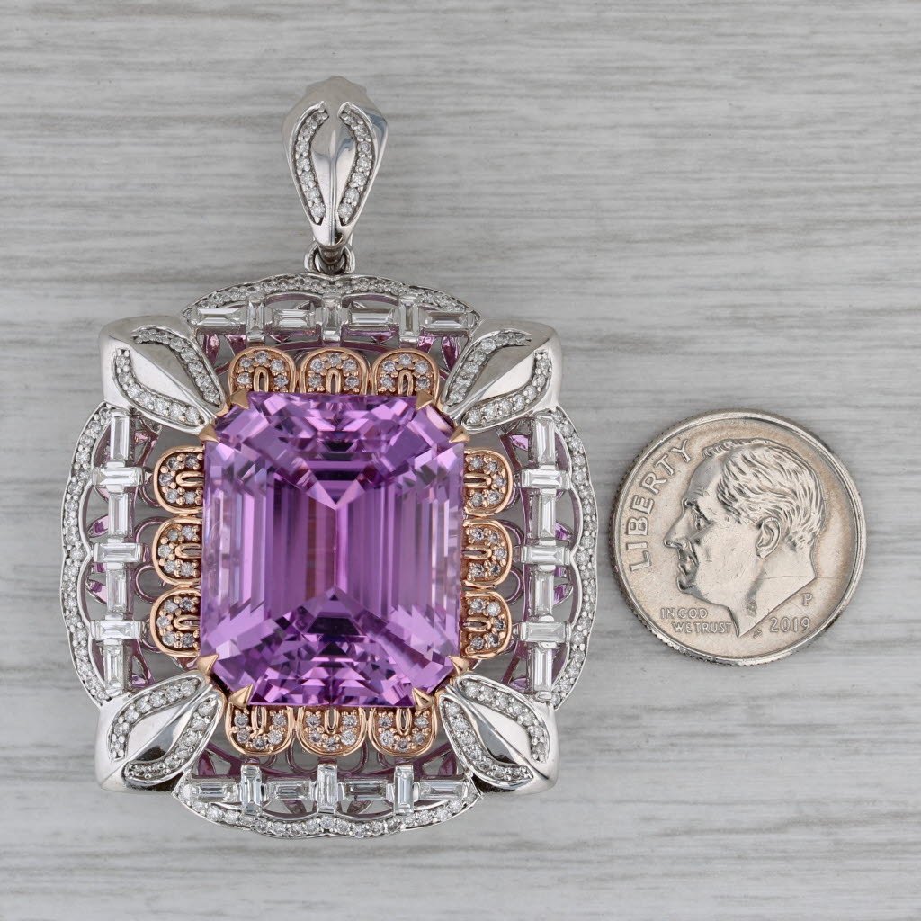 Dark Gray Chromia 48.8ctw Kunzite Diamond Statement Enhancer Pendant 18k Rose White Gold