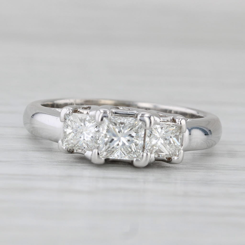 Gray 1.01ctw Princess Diamond 3-Stone Engagement Ring 14k White Gold Size 6.25