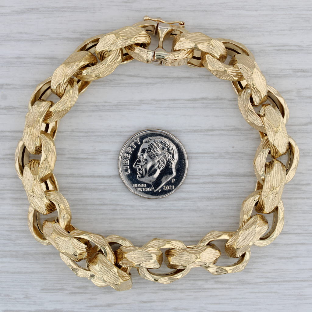 Gray Woodgrain Cable Chain Bracelet 18k Yellow Gold 7.75" 12mm