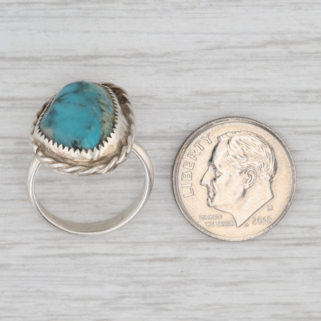 Turquoise Cabochon Ring Sterling Silver Vintage Native American Signed Sz 4.75