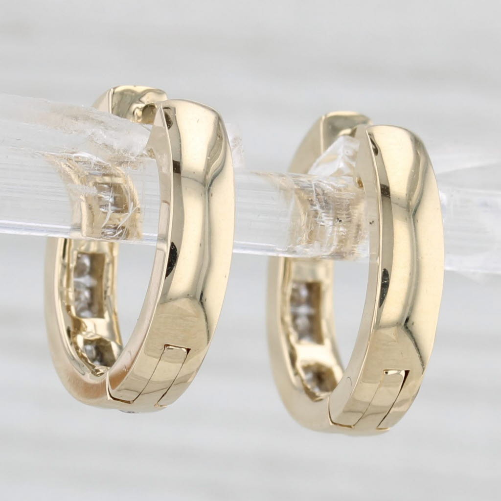 Light Gray 0.40ctw Diamond Hoop Huggie Earrings 14k Yellow Gold Snap Top Round Hoops