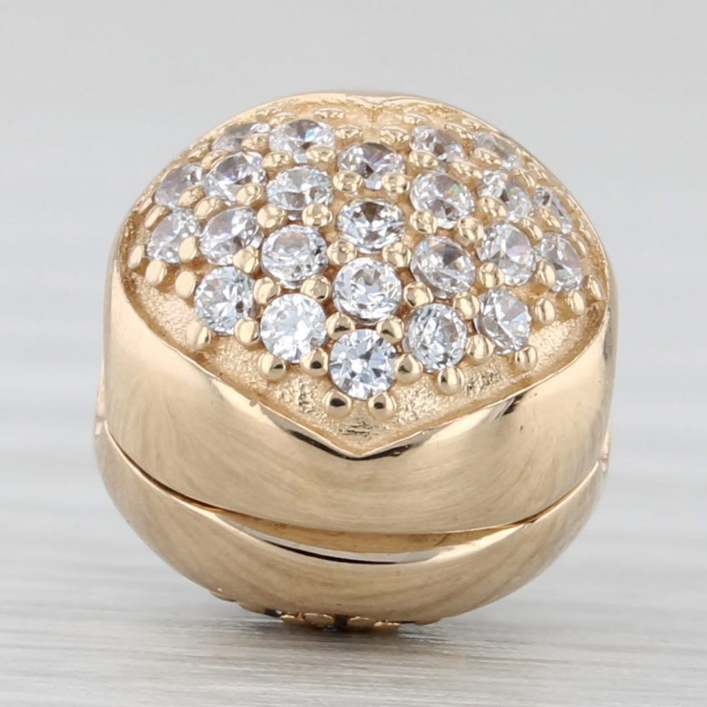 Light Gray Pandora Pave Heart Clip Bead Charm 14k Gold Cubic Zirconia 750832CZ