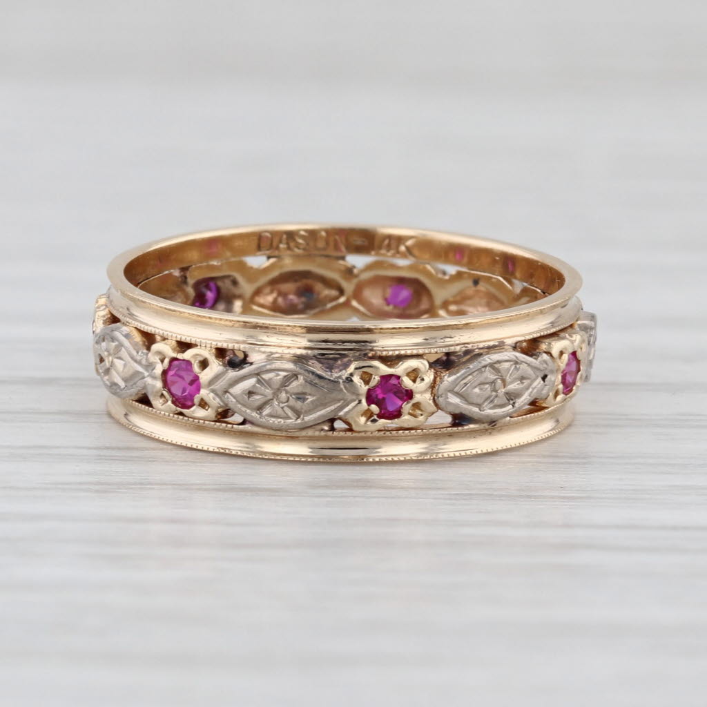 Retro 0.24ctw Lab Created Ruby Eternity Band 14k Gold Palladium Ring Size 7.25