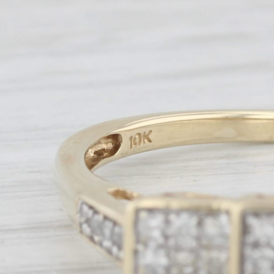 Light Gray Pave Diamond Ring 10k Yellow Gold 3-Stone Design Size 11.5 Heart Accents