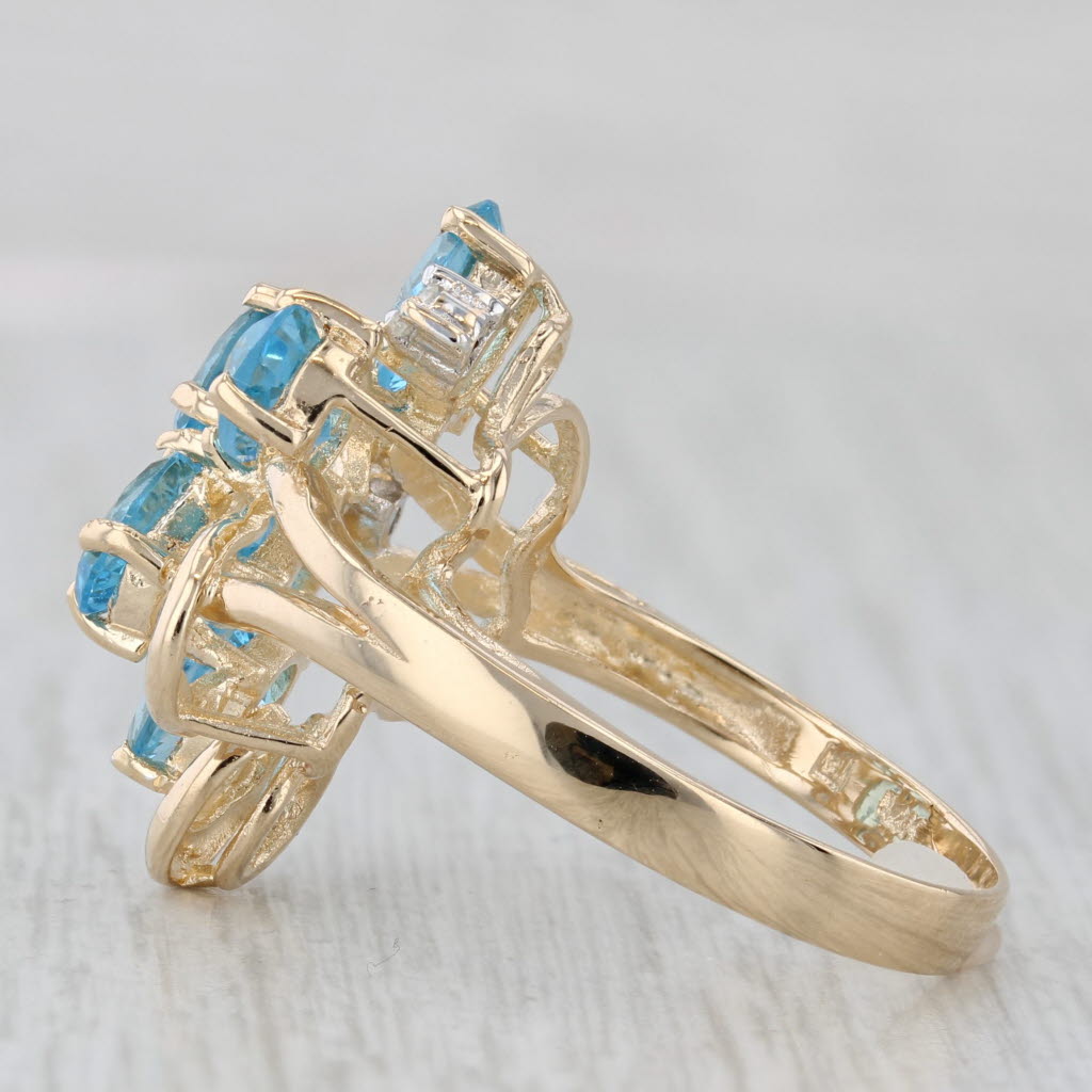Gray 3.50ctw Blue Topaz Diamond Flower Cluster Ring 14k Yellow Gold Size 7.5
