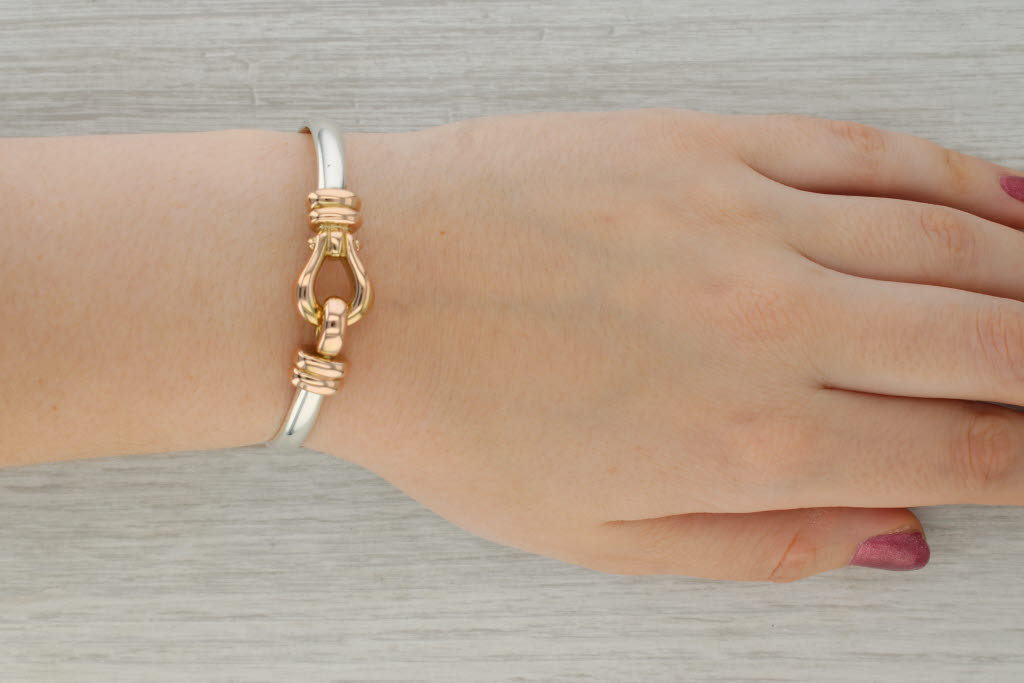 Rosy Brown Buckle Bangle Bracelet 14k Gold Sterling Silver JLC Hinged 6.75"
