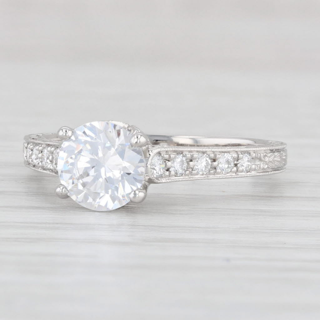Light Gray New Saturn Round Semi Mount Engagement Ring Platinum 0.28ctw Diamonds Size 6.5
