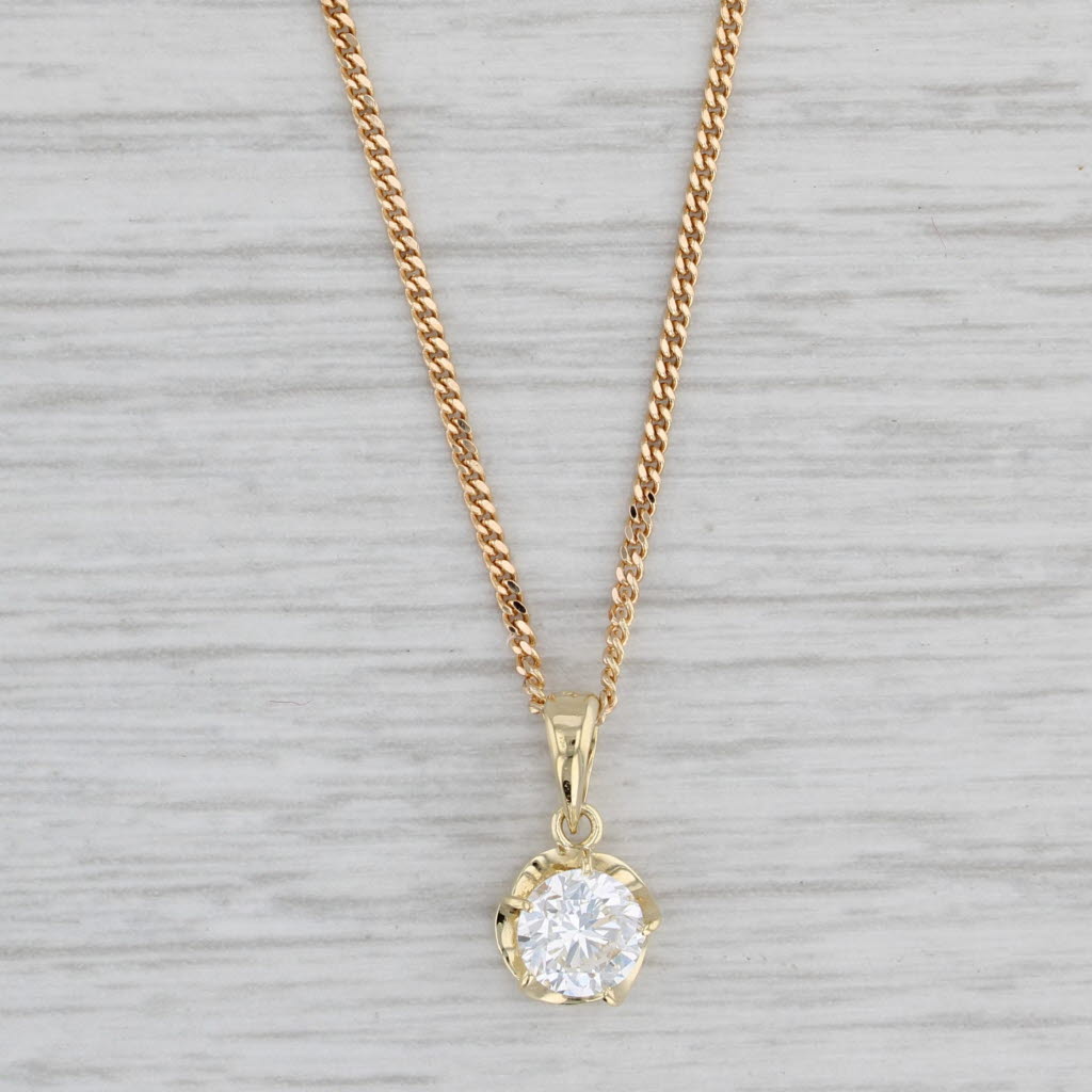 Gray 0.61ct VVS2 G Diamond Solitaire Pendant Necklace 18k Gold 17.5" Curb Chain GIA