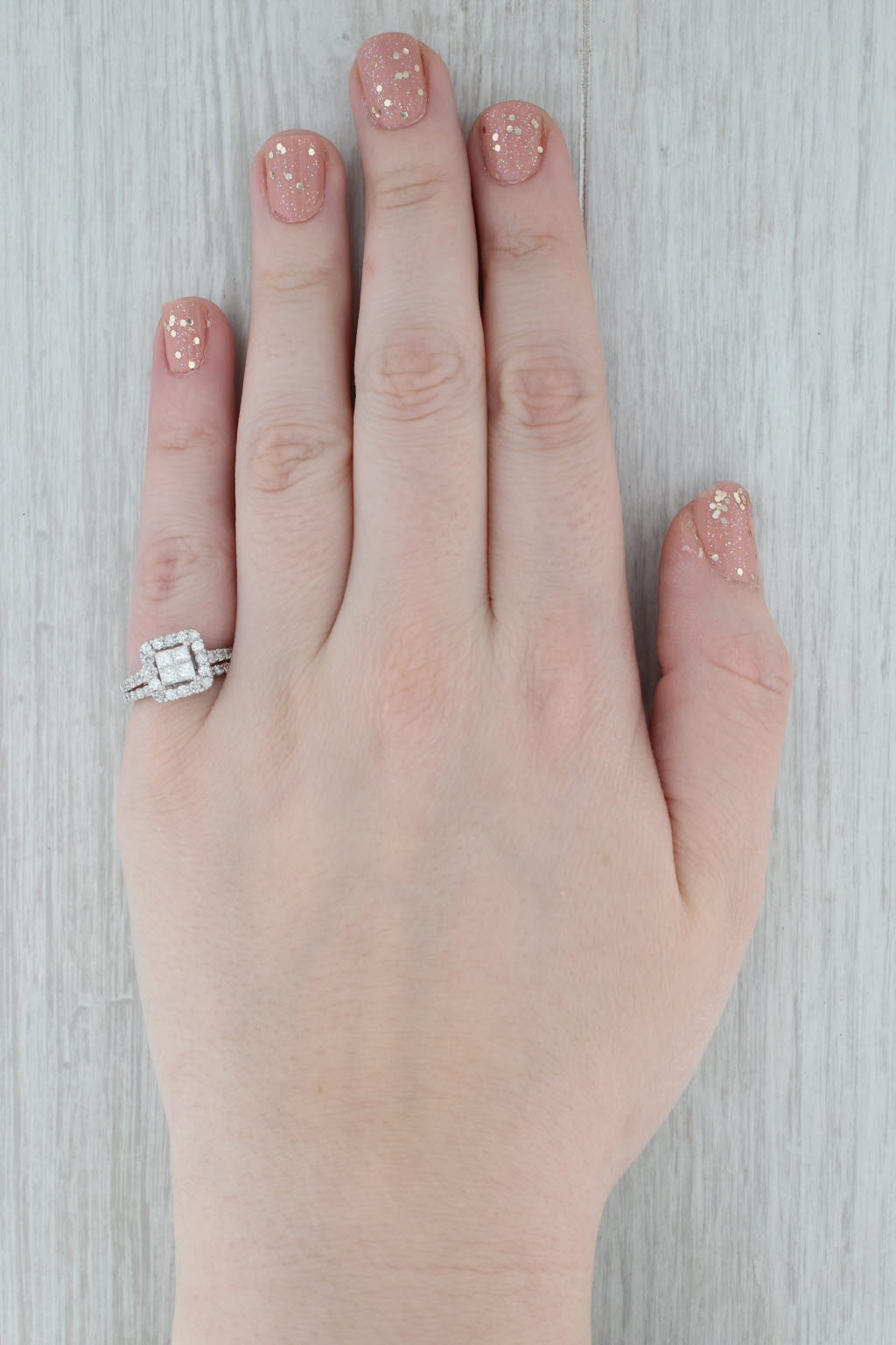 Gray 1.20ctw Princess Diamond Halo Engagement Ring Wedding Band Bridal 14k White Gold