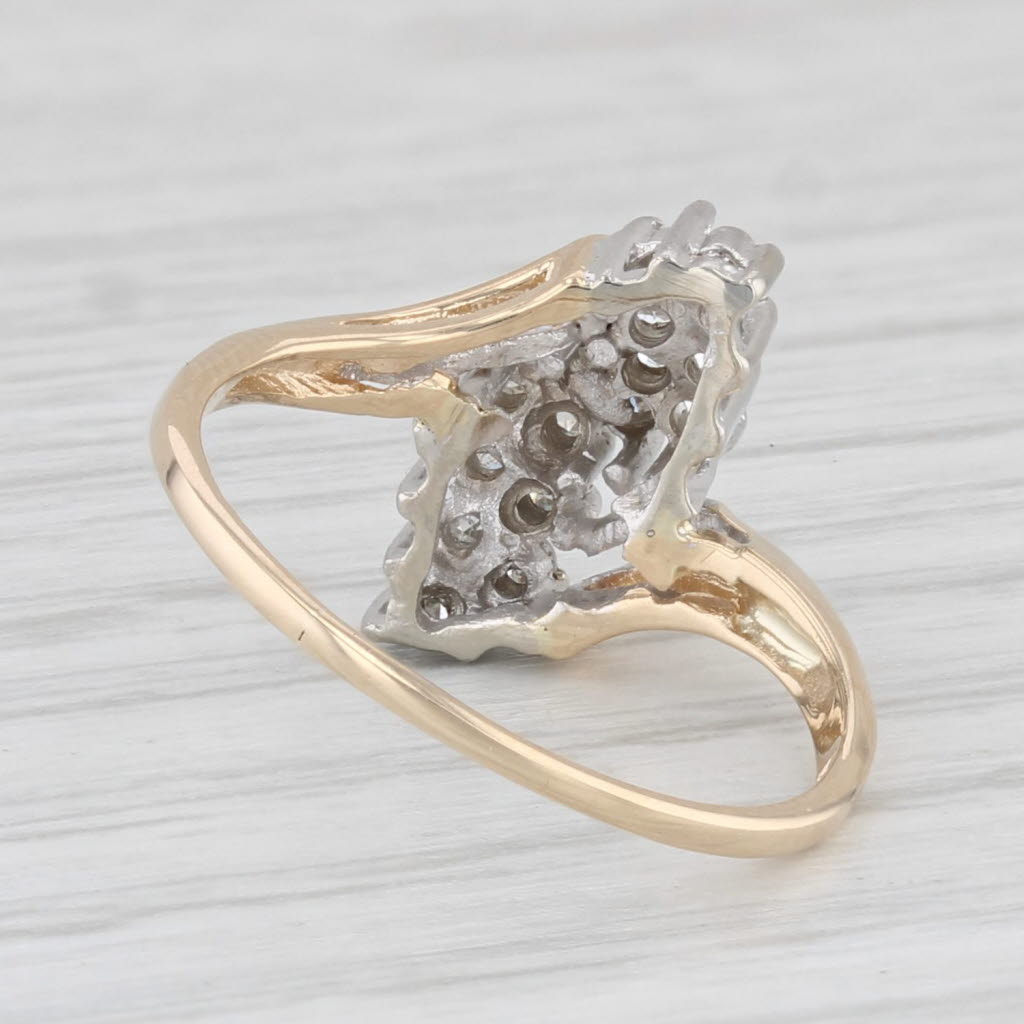 Light Gray Diamond Cluster Bypass Ring 14k Yellow Gold Size 4.5