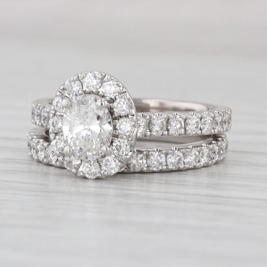 Neil Lane Diamond Halo Engagement Ring Wedding Band Bridal Set 14k White Gold