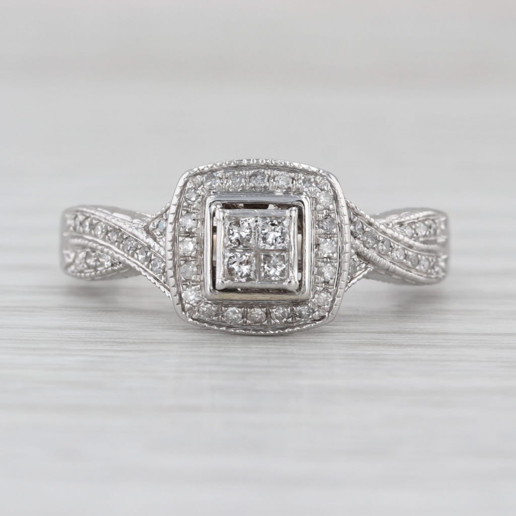 0.26ctw Princess Diamond Halo Engagement Ring 14k White Gold Size 7