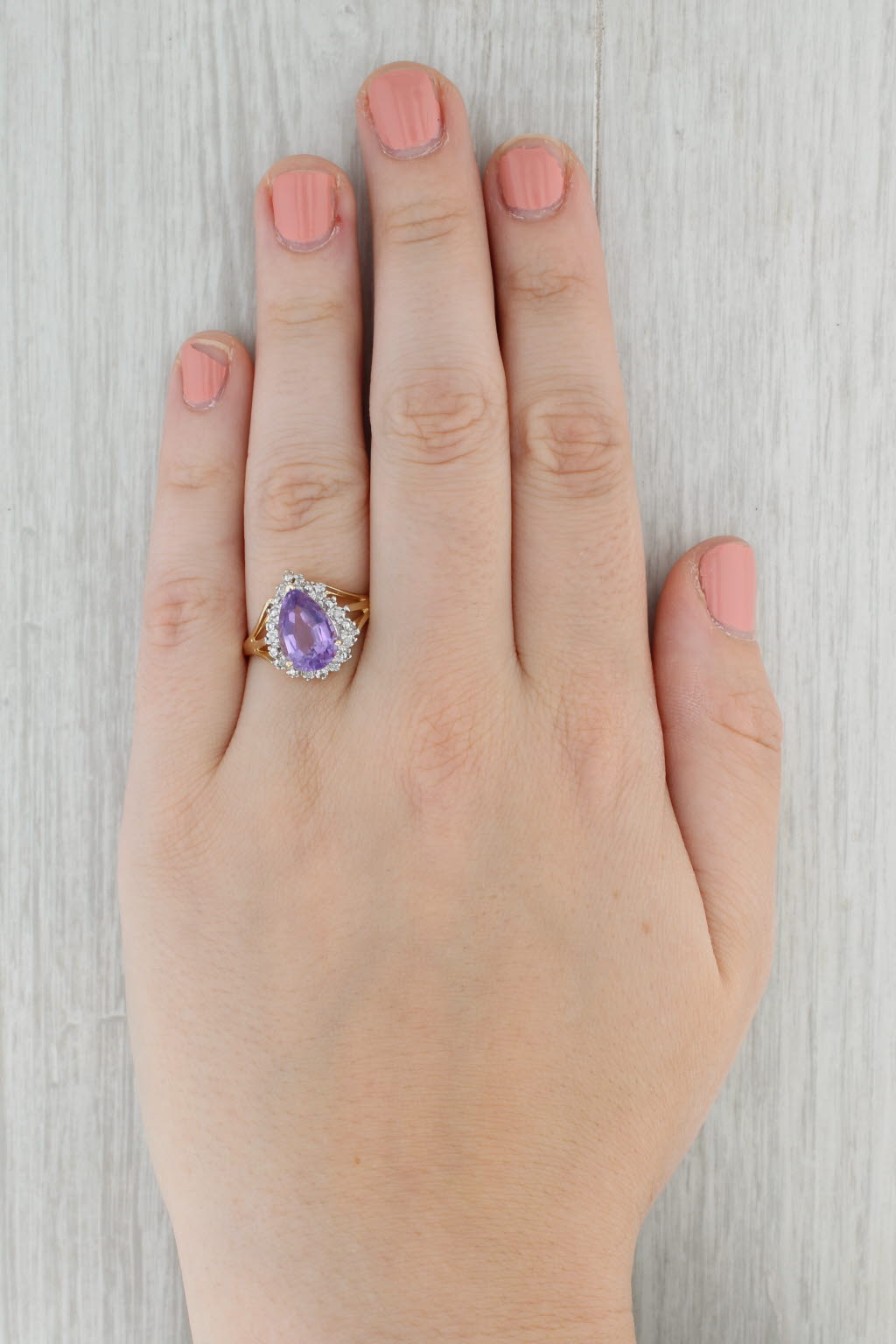 Gray 2.70ctw Amethyst Pear Diamond Halo Ring 14k Yellow Gold Size 11