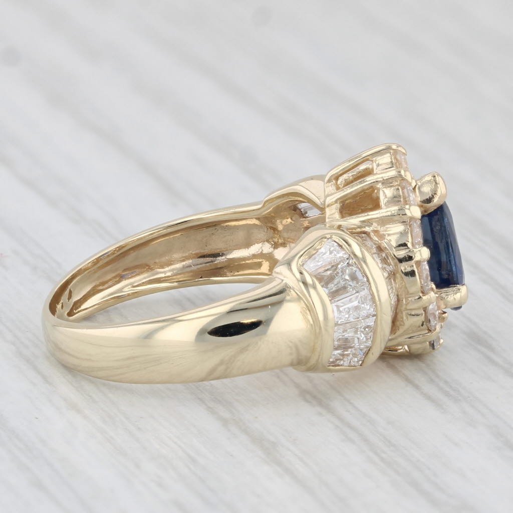 Light Gray 1.61ctw Blue Sapphire Diamond Halo Teardrop Ring 14k Yellow Gold Size 5