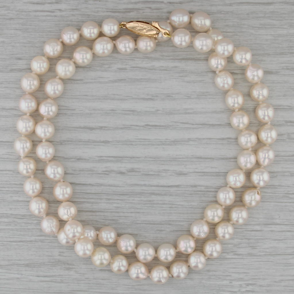 Cultured Pearl Bead Necklace 14k Gold Clasp 24" Single Strand