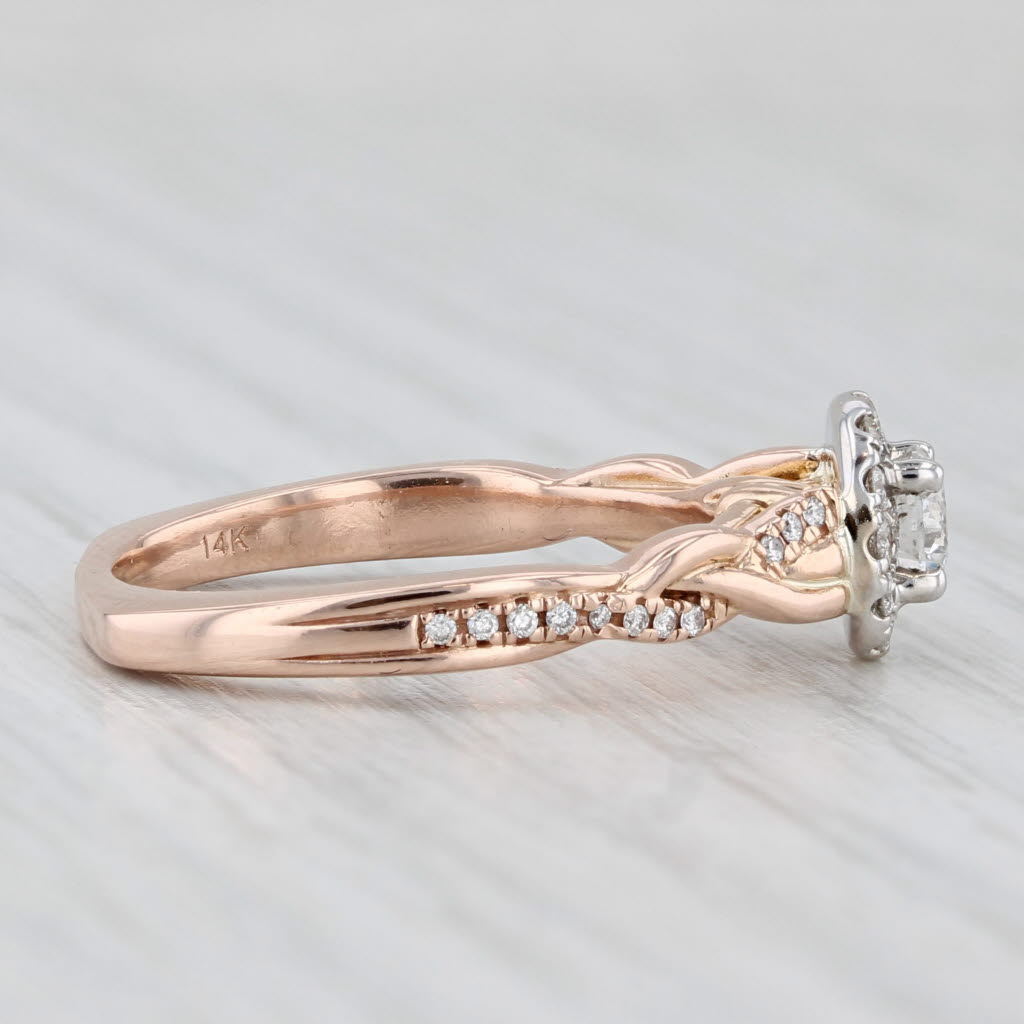 Light Gray 0.43ctw Round Diamond Halo Engagement Ring 14k Rose Gold Size 6.5 Vintage