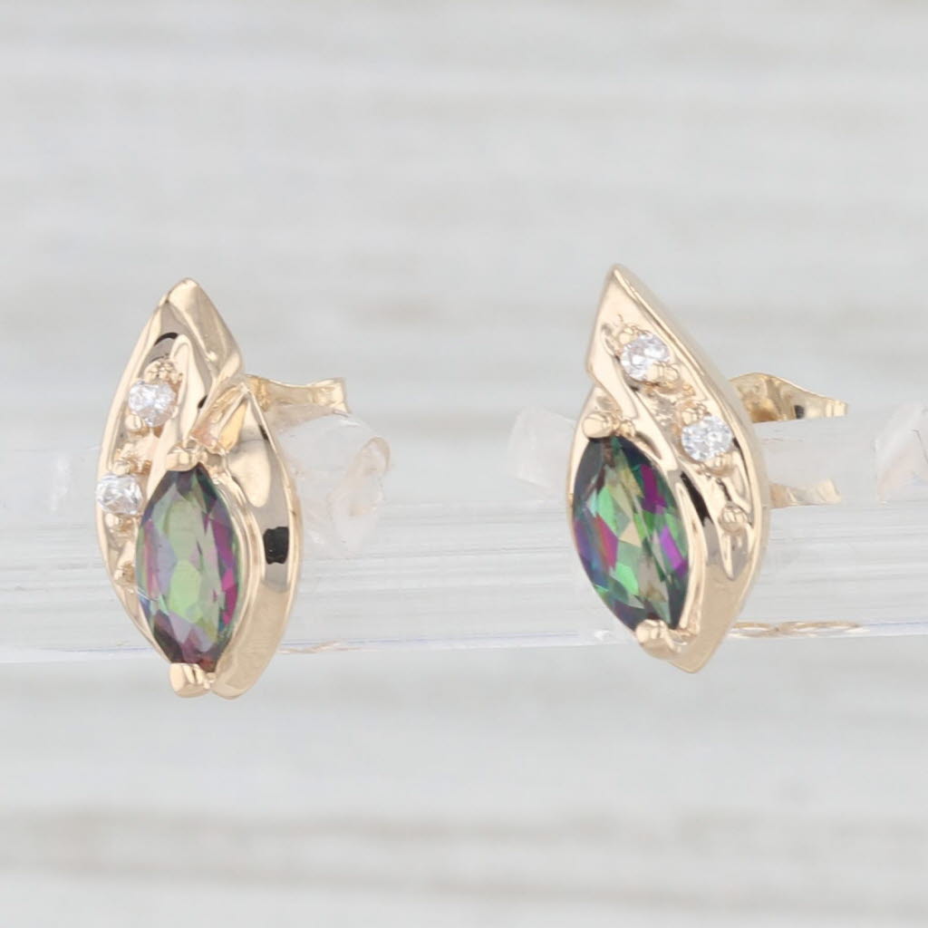 Light Gray 0.60ctw Mystic Topaz Stud Earrings 10k Yellow Gold Cubic Zirconias
