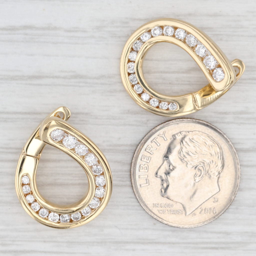 Light Gray 0.75ctw Diamond Front Facing Hoop Earrings 18k Yellow Gold Snap Top Hoops