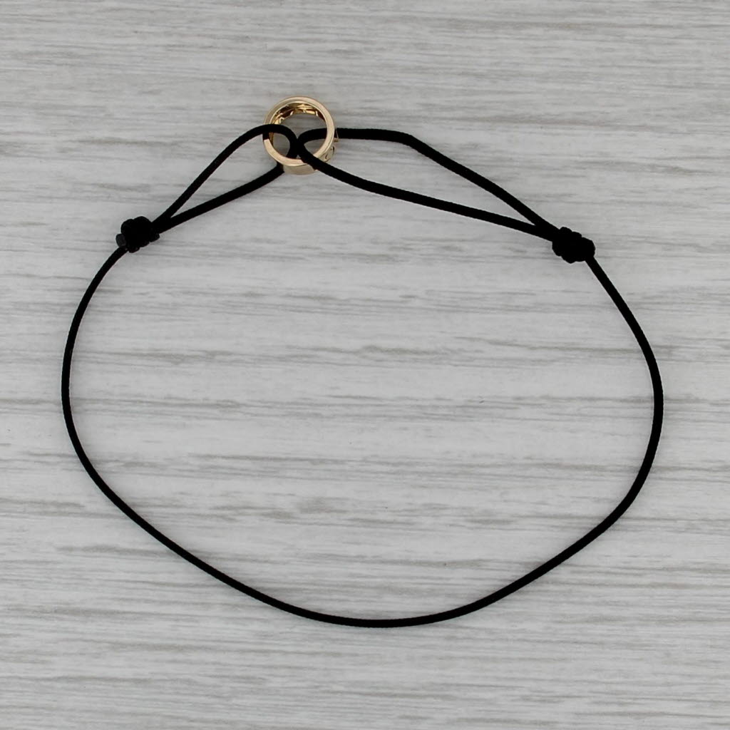 Love Charm Bracelet 14k Yellow Gold Bead Adjustable Black Cord up to 8.25"