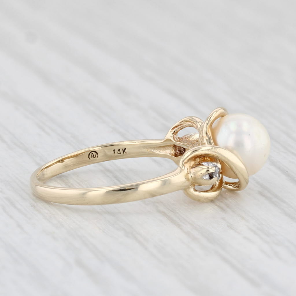 Light Gray Cultured Pearl Solitaire Ring 14k Yellow Gold Size 4.75 Diamonds