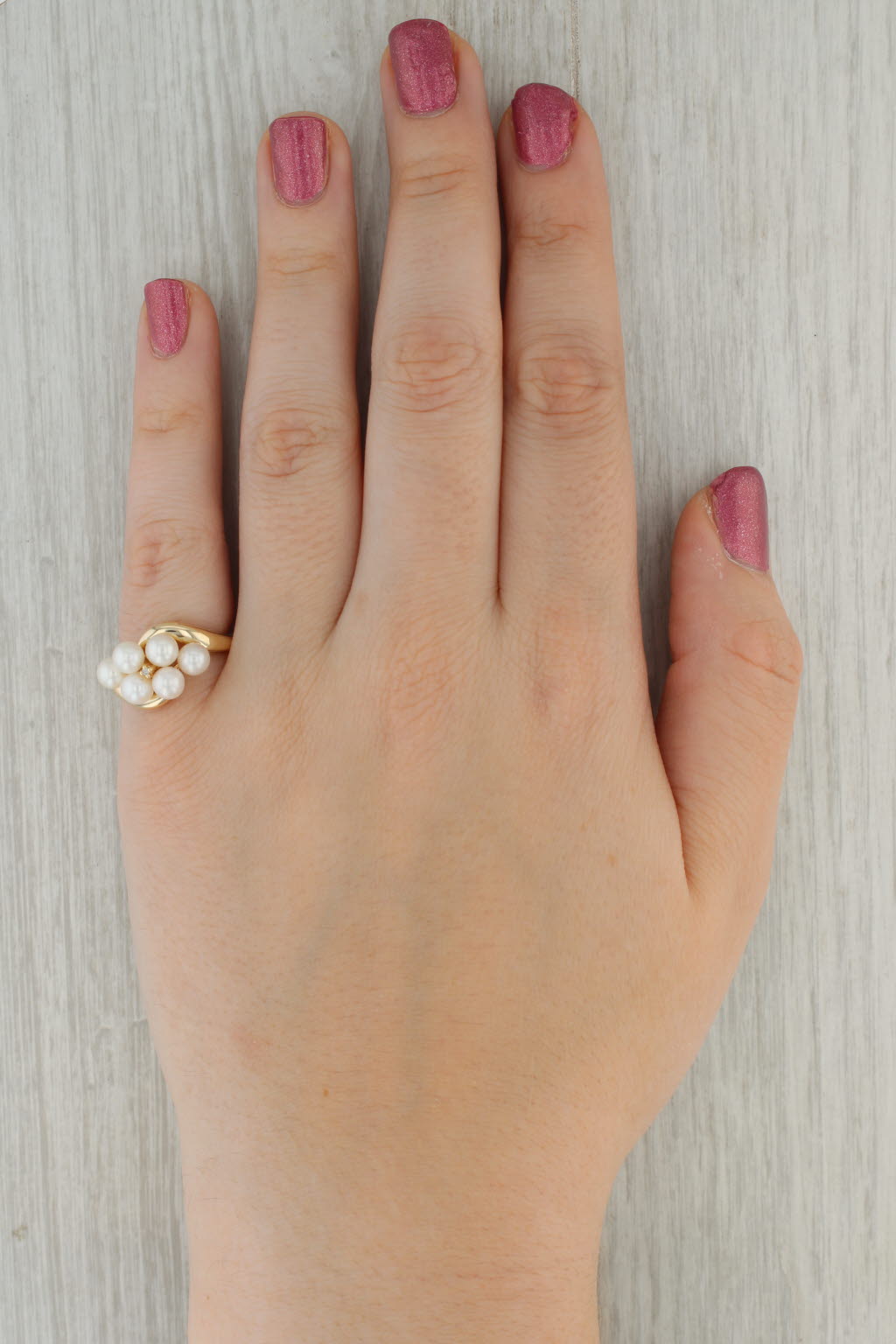 Rosy Brown Cultured Pearl Bypass Ring 10k Yellow Gold Size 7