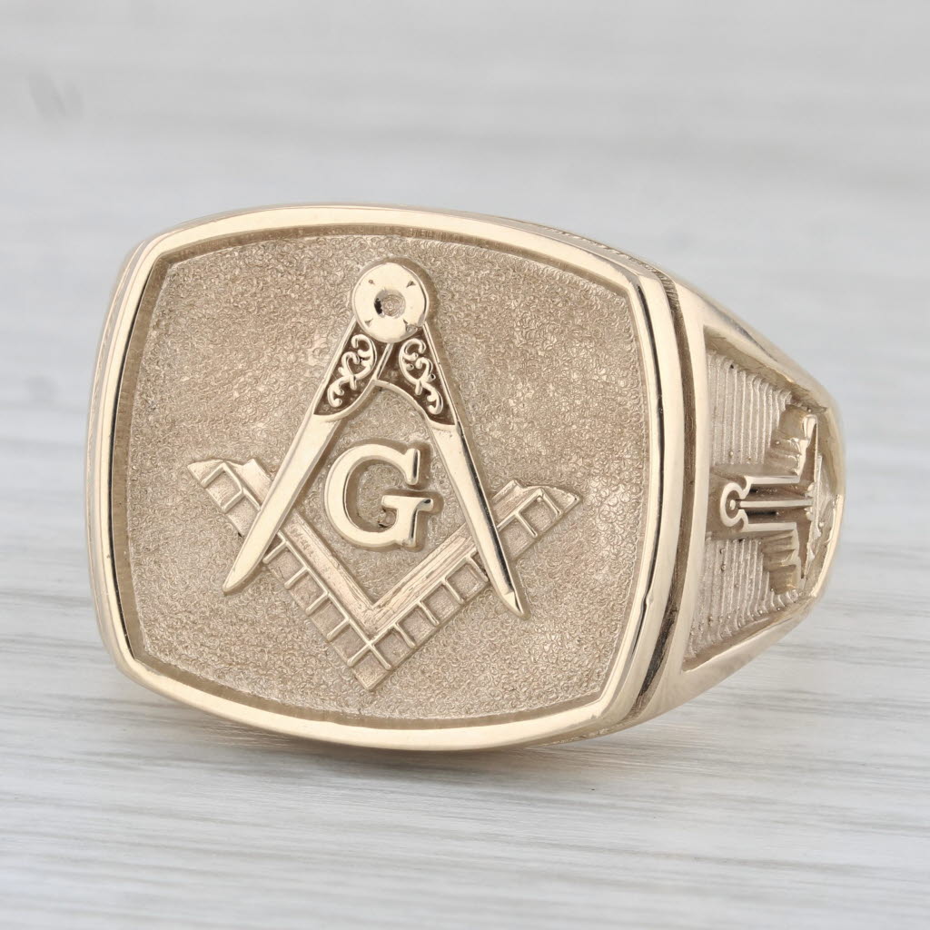 Gray Masonic Signet Ring 10k Yellow Gold Size 16.75 Square Compass Trowel Plumb