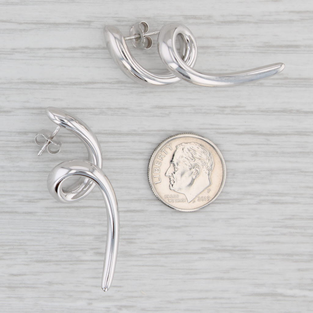 Light Gray Swirl Drop Earrings 18k White Gold Pierced Statement