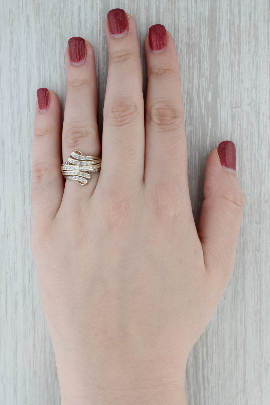Gray 0.16ctw Diamond Bypass Ring 10k Yellow Gold Size 8