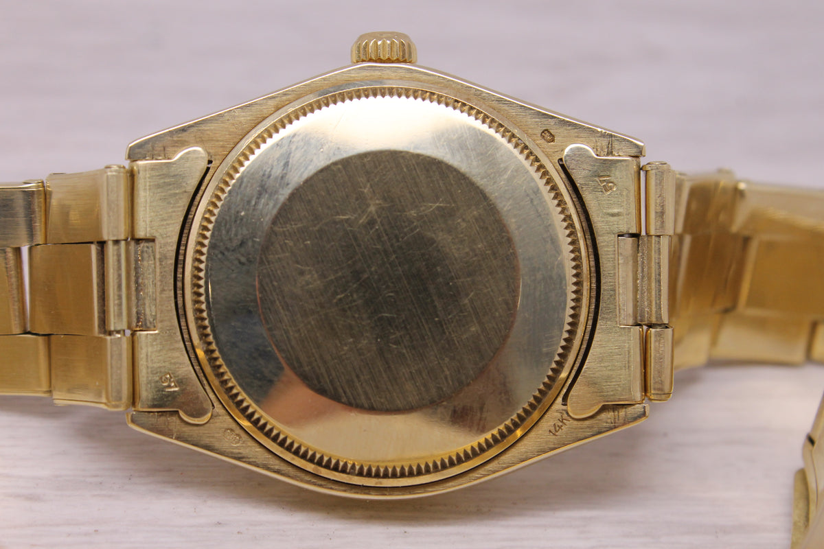 Vintage 1982 Rolex Oyster Perpetual 1005 34mm 14k Yellow Gold w Rivet Bracelet
