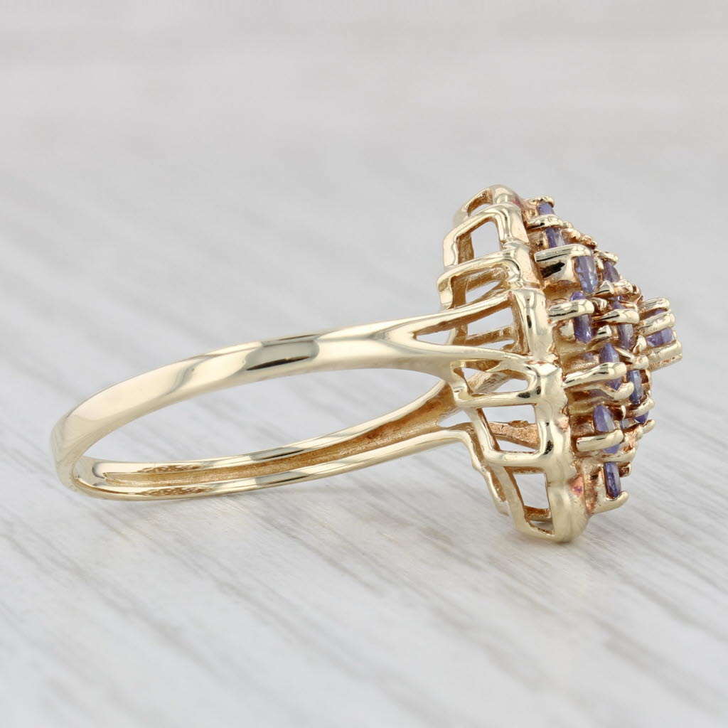Light Gray 0.80ctw Tanzanite Cluster Ring 10k Yellow Gold Size 10 Cocktail