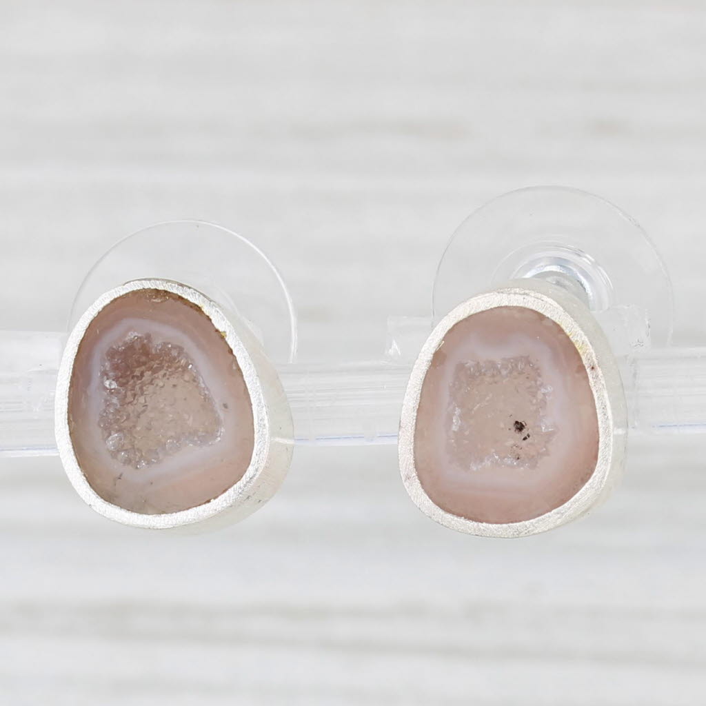 Light Gray New Druzy Agate Stud Earrings Sterling Silver Nina Wynn