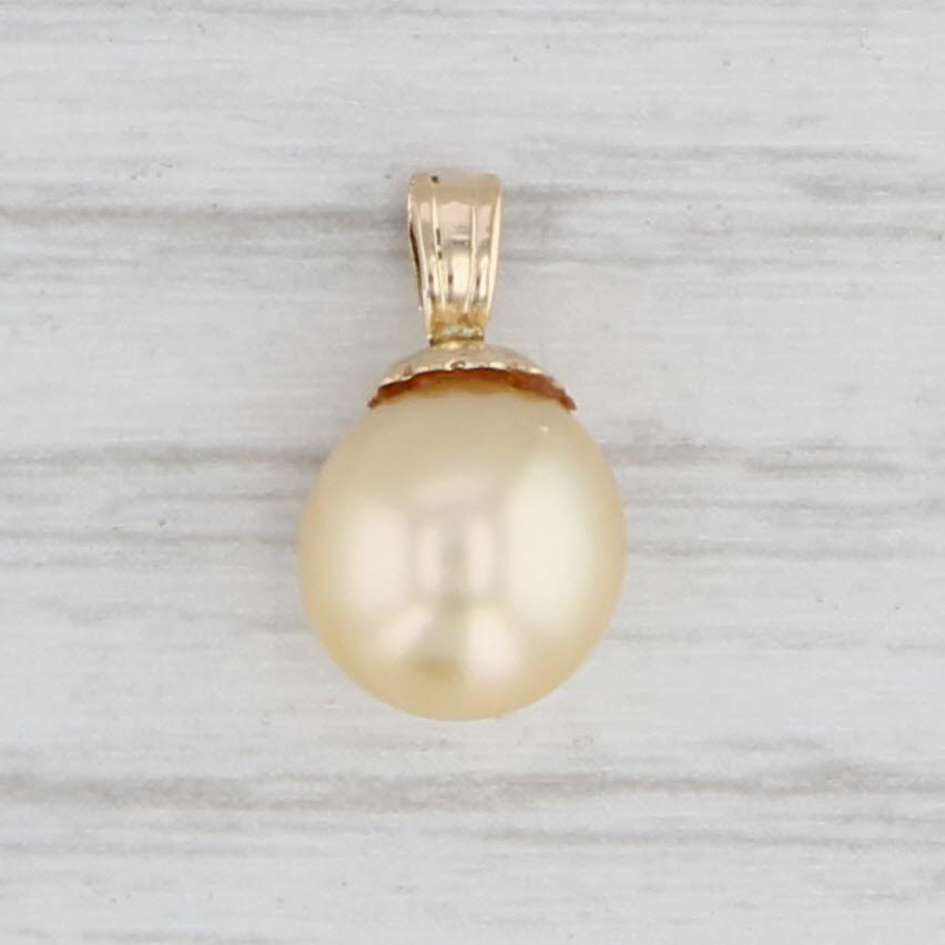 Light Gray Cultured Pearl Drop Pendant 14k Yellow Gold 7.7mm Solitaire
