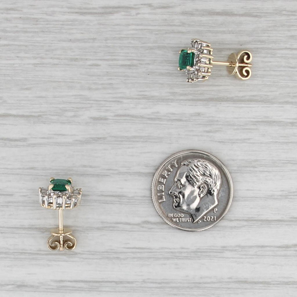 1.15ctw Lab Created Emerald Diamond Halo Stud Earrings 14k Yellow Gold