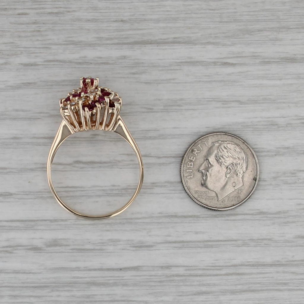 1.28ctw Ruby Diamond Swirl Cluster Ring 14k Yellow Gold Size 10