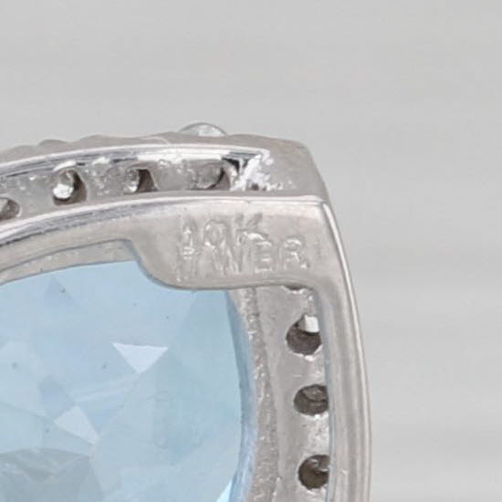 1.57ct Blue Topaz Heart Diamond Halo Pendant 10k White Gold Small Drop