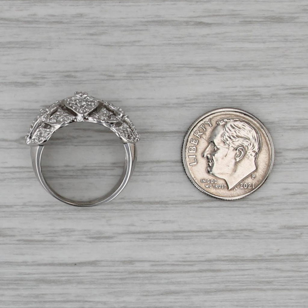 0.65ctw Diamond Cluster Hearts Ring 14k White Gold Size 6 Cocktail