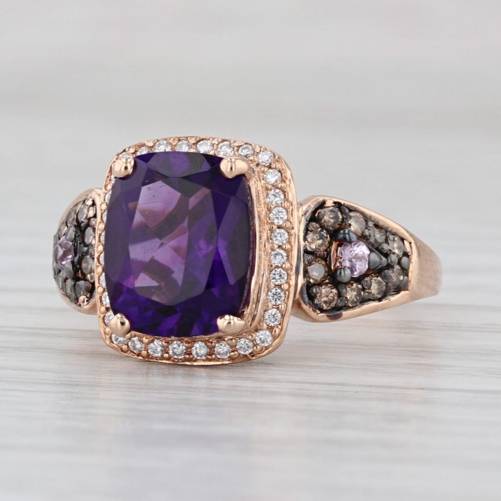 Le Vian Amethyst Diamond Halo Sapphire Ring 14k Rose Gold Size 8