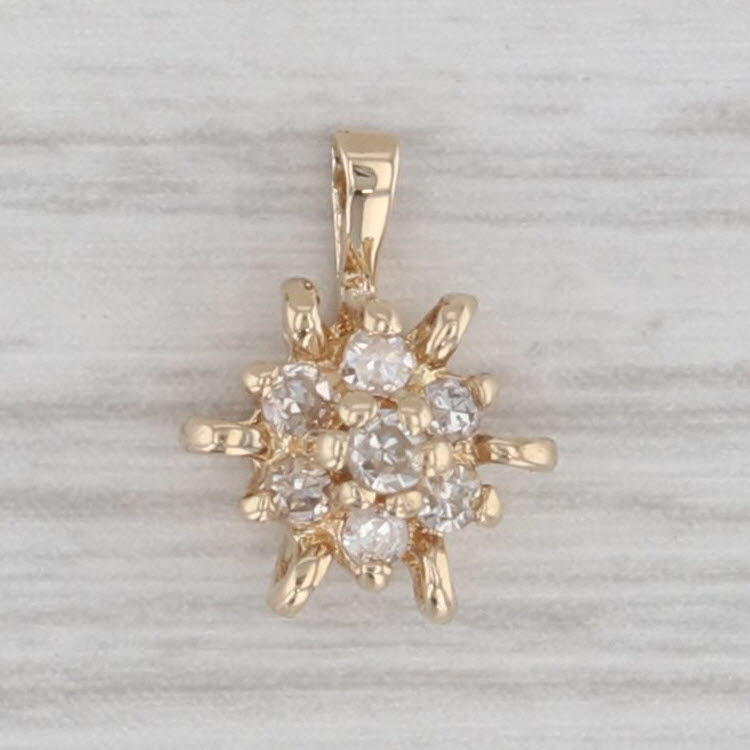 Gray Small Diamond Flower Pendant 14k Yellow Gold