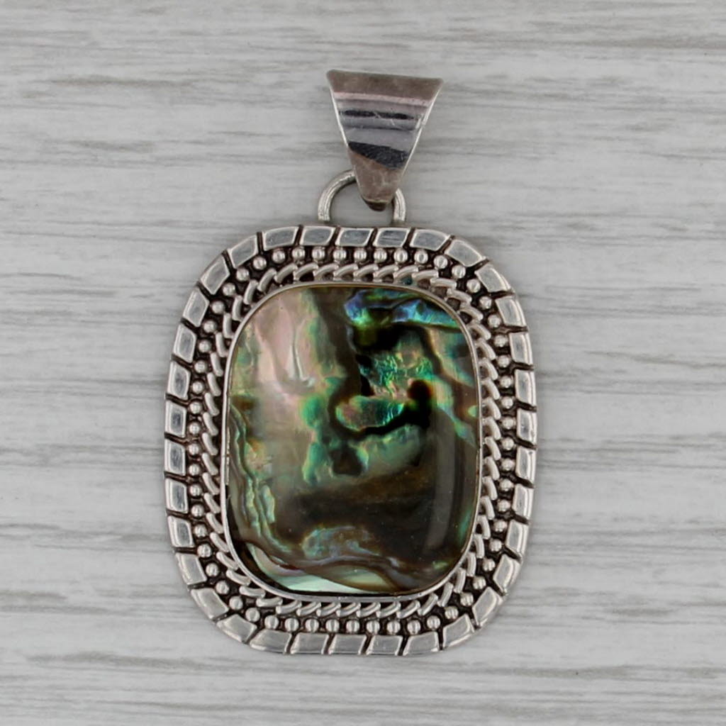 Vintage Southwestern Abaloni Shell Pendant Sterling Silver Resin