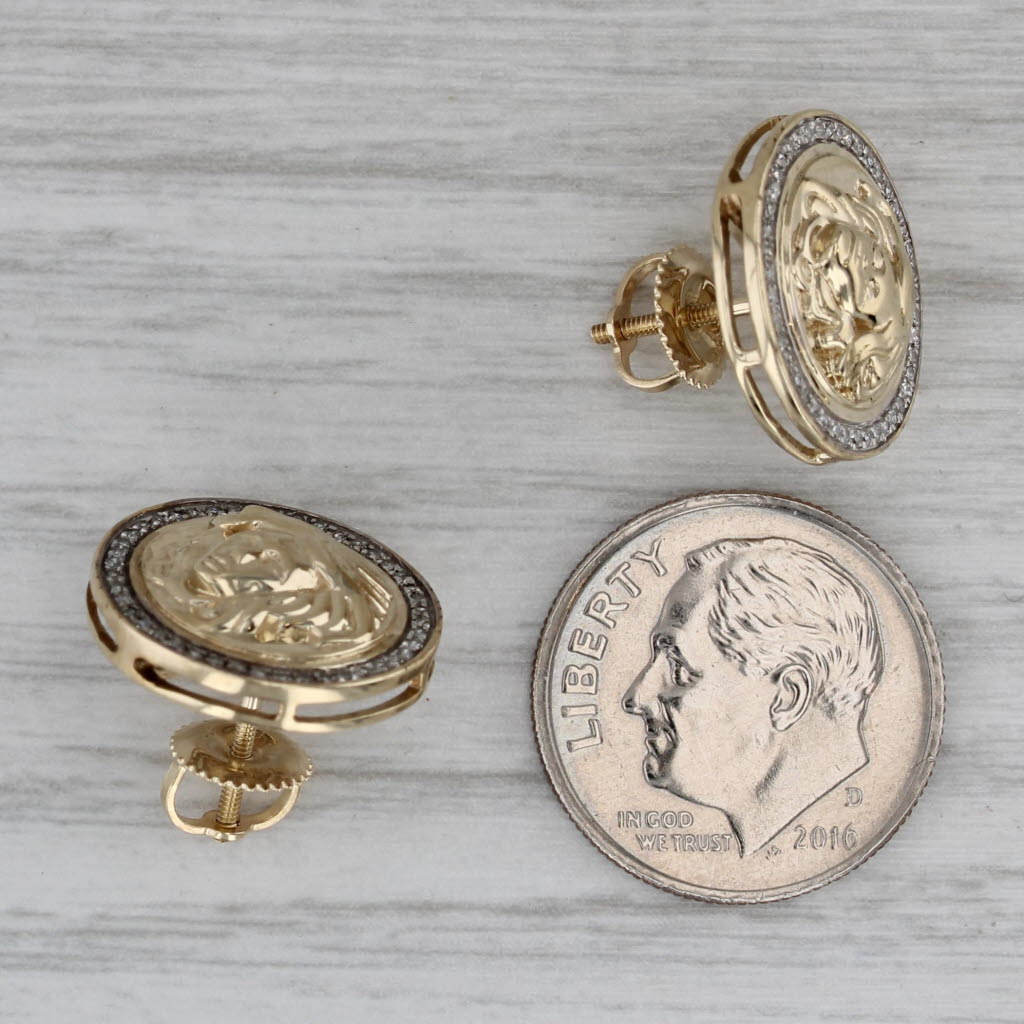 Dark Gray 0.14ctw Diamond Medusa Stud Earrings 10k Yellow Gold