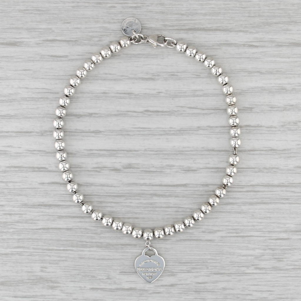 Return to Tiffany ID Heart Lock Tag Bracelet Sterling Silver 7.25" Bead Chain