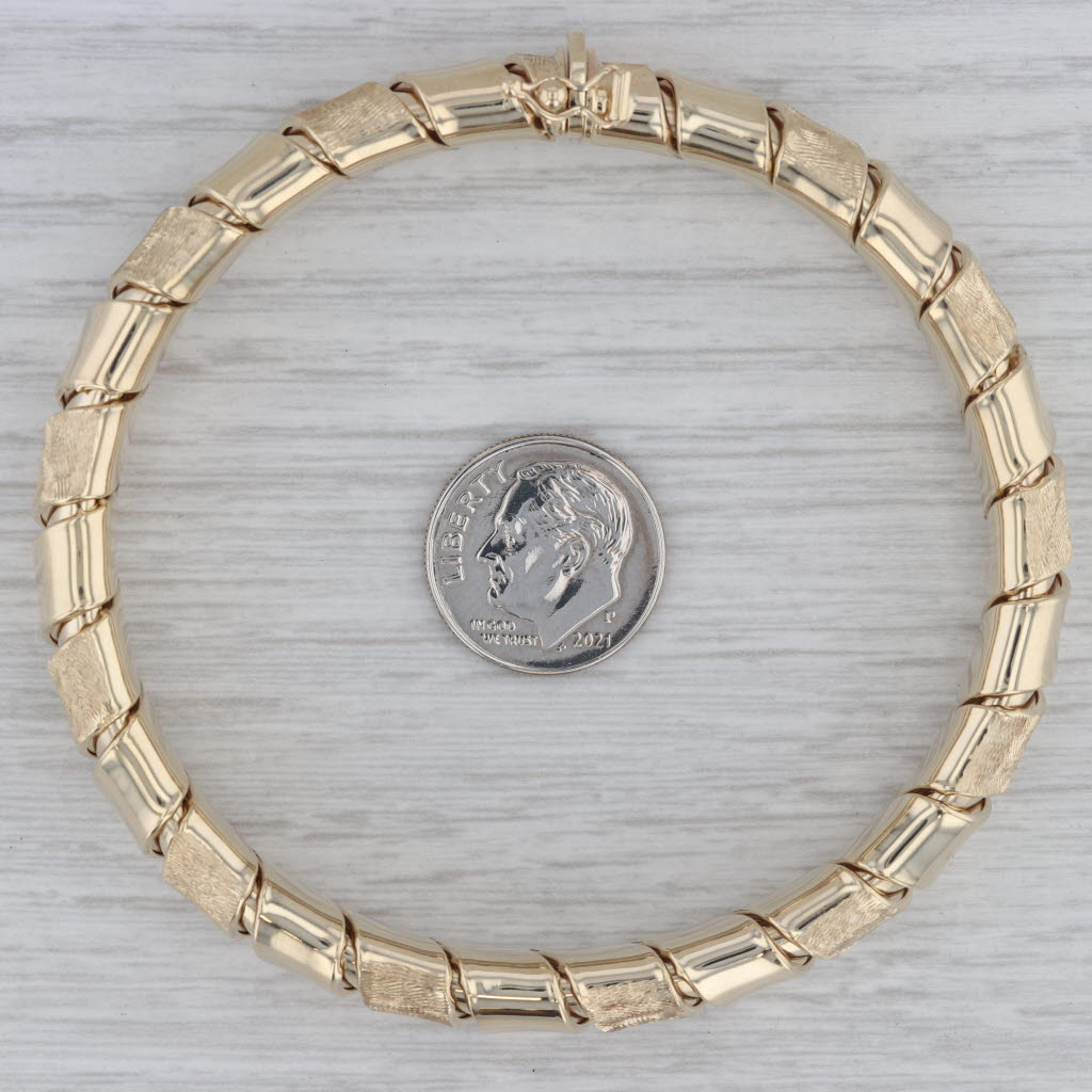 Gray Woven Bangle Bracelet 14k Yellow Gold 7.5" 11.3mm