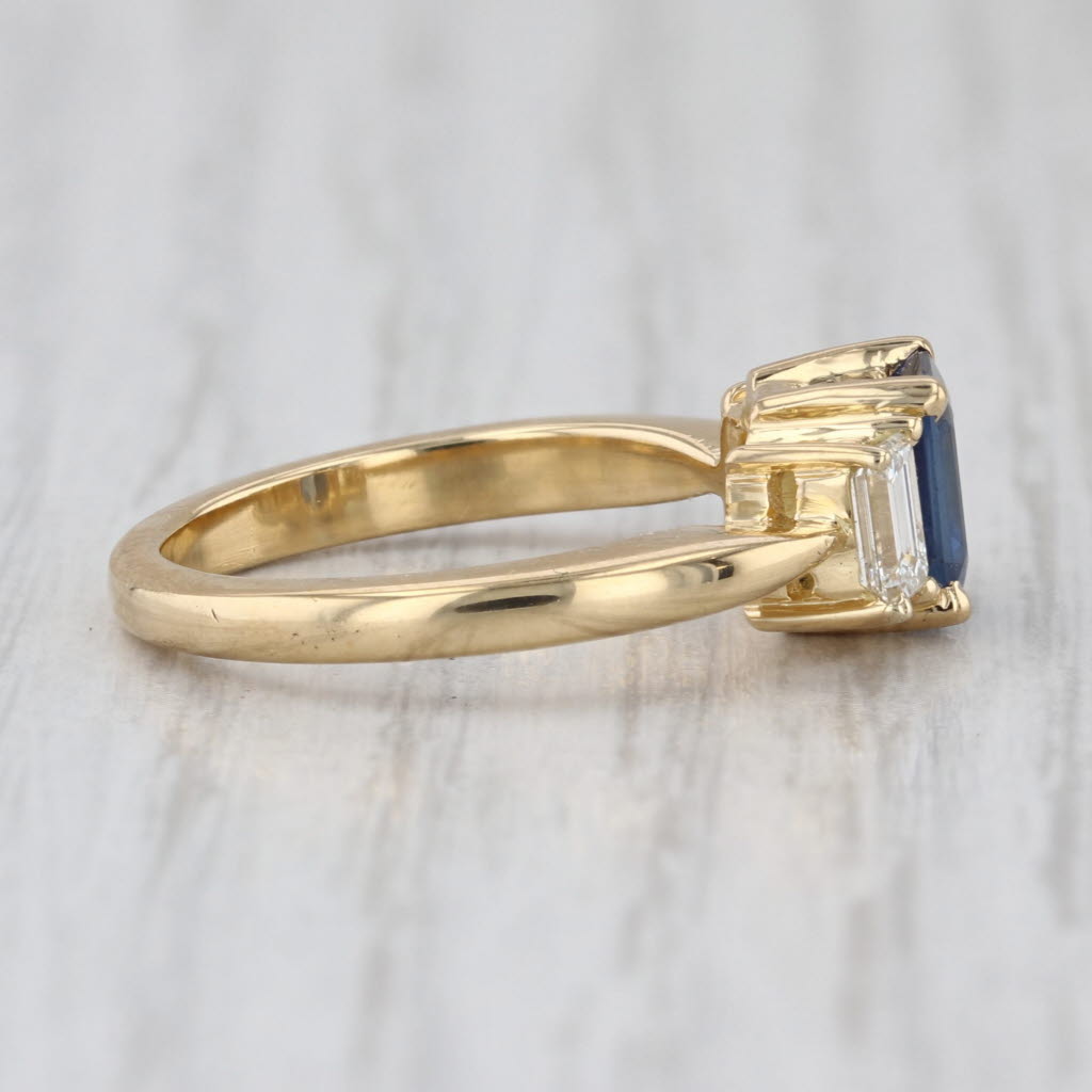 1.63ctw Emerald Cut Blue Sapphire Diamond Ring 18k Gold Size 6.25 Engagement