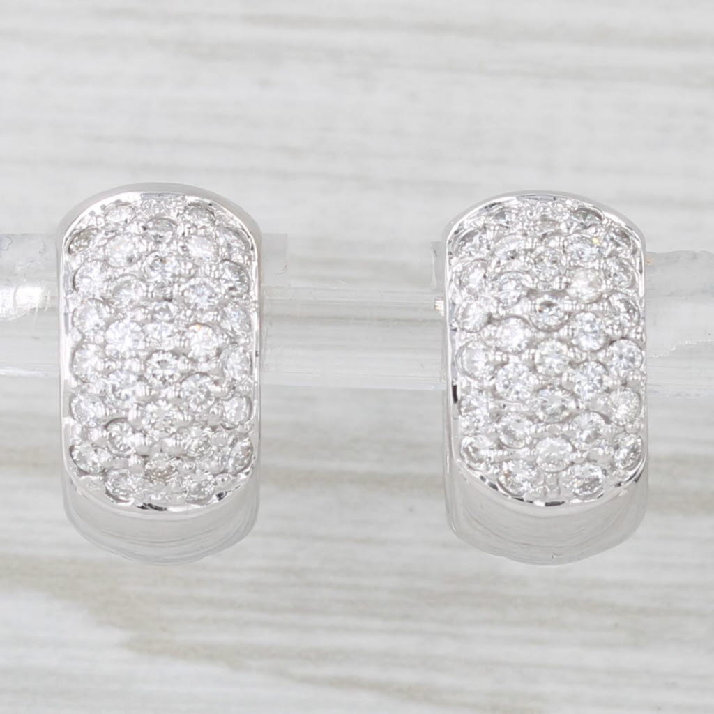 Light Gray 1.80ctw Pave Diamond Hoop Huggie Earrings 18k White Gold