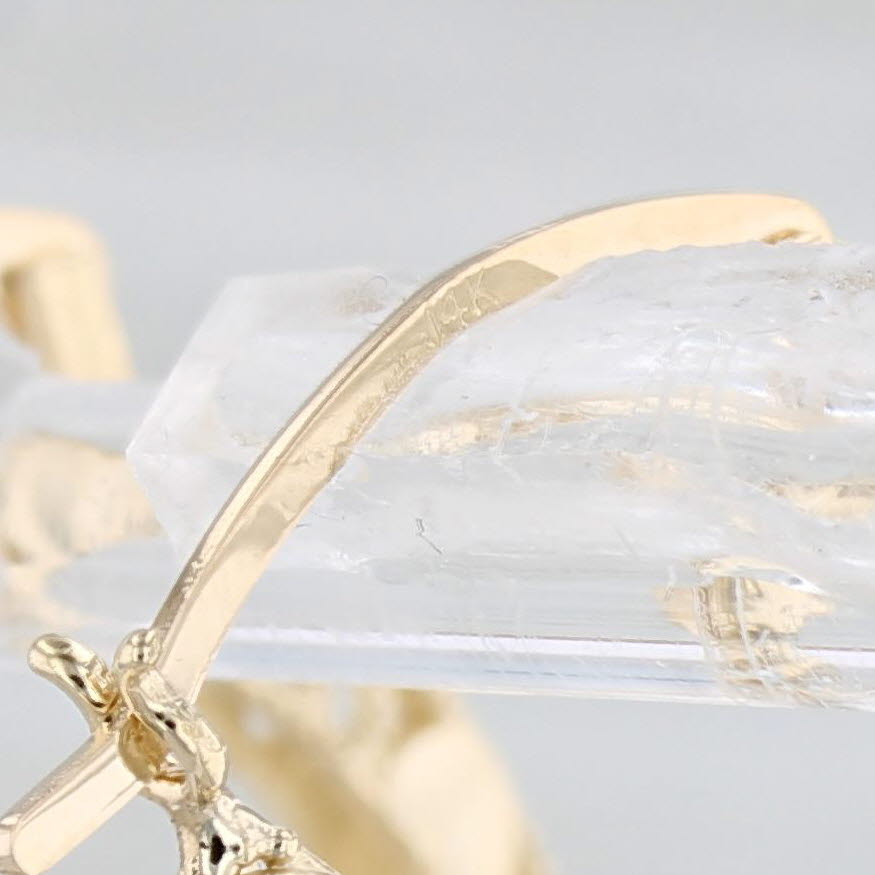 Light Gray Heart Pattern Hoop Earrings 14k Yellow Gold Snap Top Round Hoops