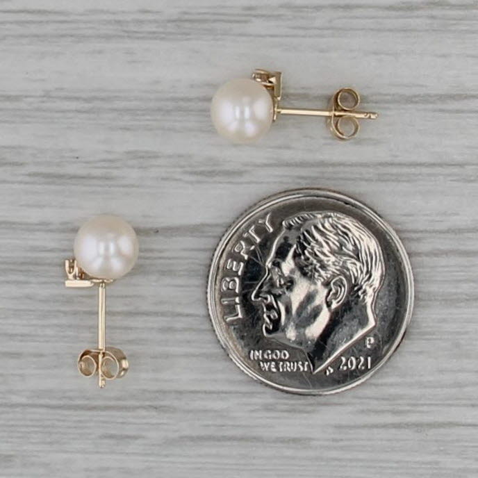 Cultured Pearl Diamond Stud Earrings 14k Yellow Gold Studs